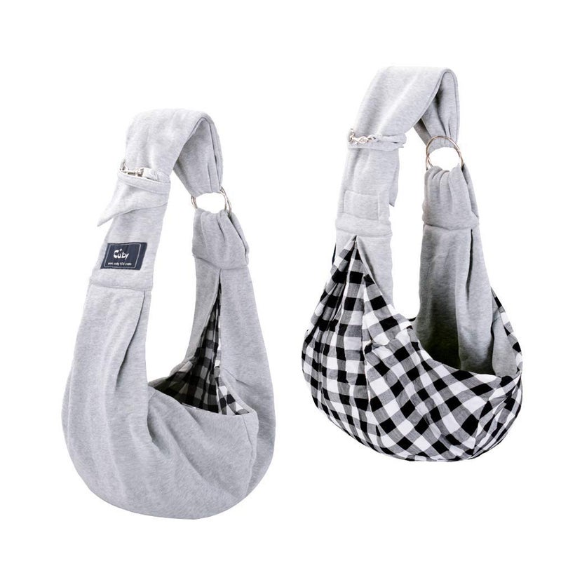 CUBY Dog and Cat Sling Carrier - Hands Free Reversible Pet Papoose Bag - Soft Pouch and Tote Design - Suitable for Puppy, Small Dogs Cats Outdoor (Grey, Adjust Strap 1.0) - Image 1
